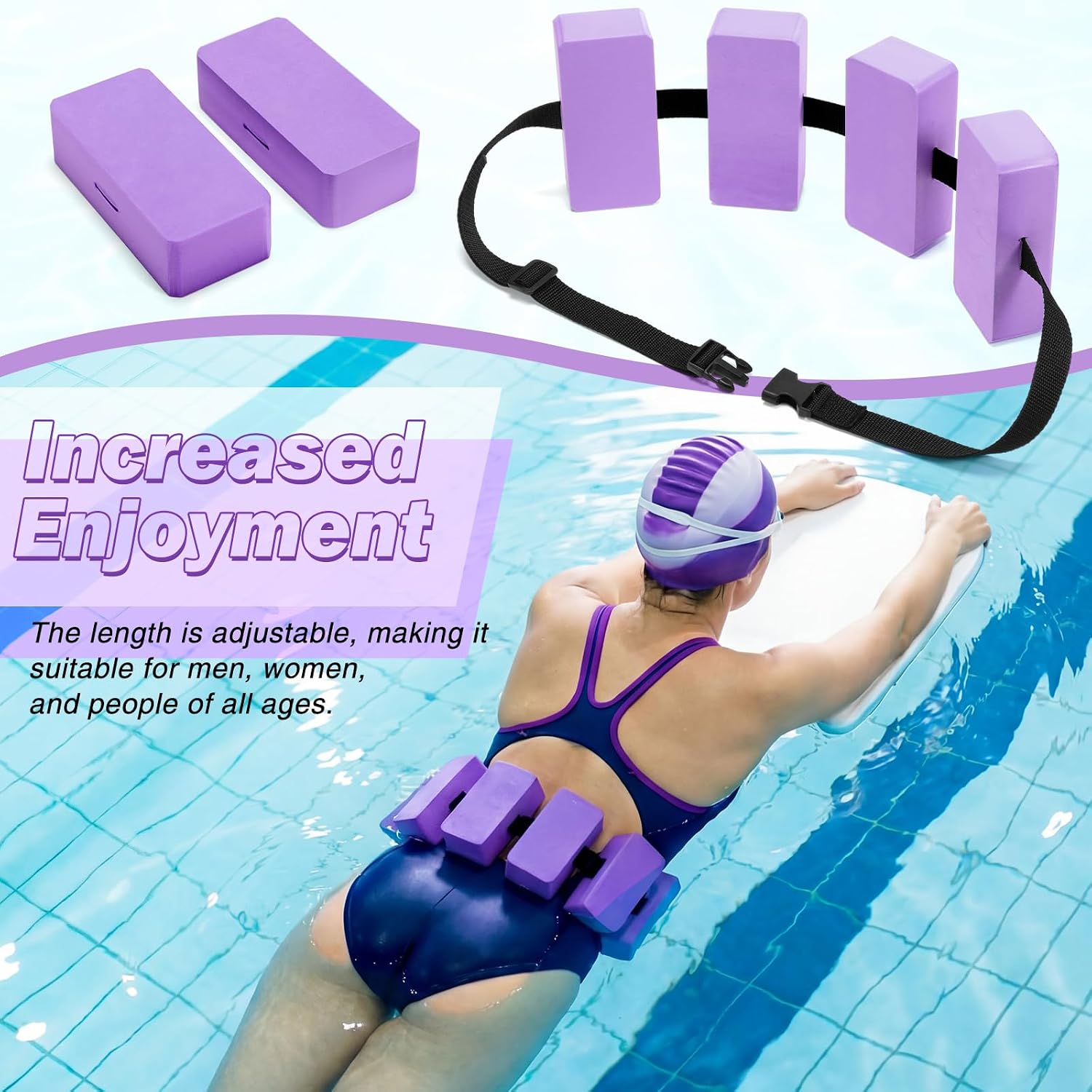 Soulchen Water Aerobics Equipment Set Long Dumbbell Swim Belt and Pool Ankle Weights Water Aerobics for Pool Exercise, Full Body Swim Training Kit