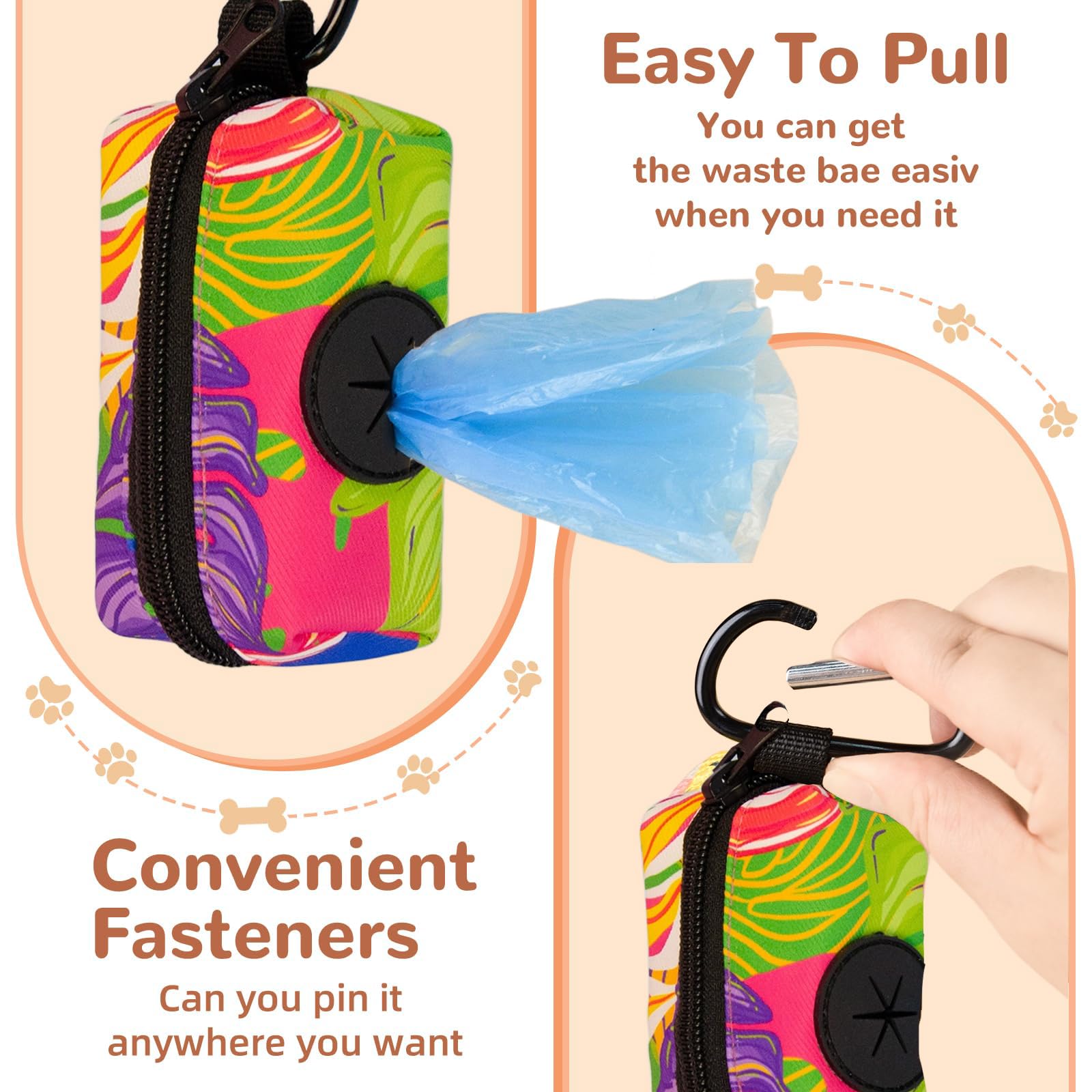 ICEMOOD Dog Poo Bag Holder With Easy Dispensing Hole, Leash Attachment and Creative Fashion Print - Image 4