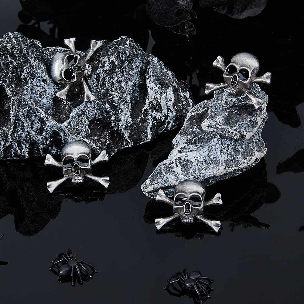 SUPERFINDINGS 4Pcs Gothic Skull Brooch Punk Style Skeleton Brooch Skull and Crossbones Skeleton Brooch Alloy Skull Badge Pin Halloween Costume Decor for Men Woman Coat Cloth Jacket - Image 5