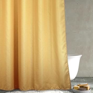 Yellow Gold Bathroom Shower Curtain Water Repellent Heavy Duty, 72"Lx72"W | Waffle Weave Textured 256GSM Weighted Polyester Fabric Bath Curtain, Solid Hotel Luxury, Thick, Machine Washable, Opaque