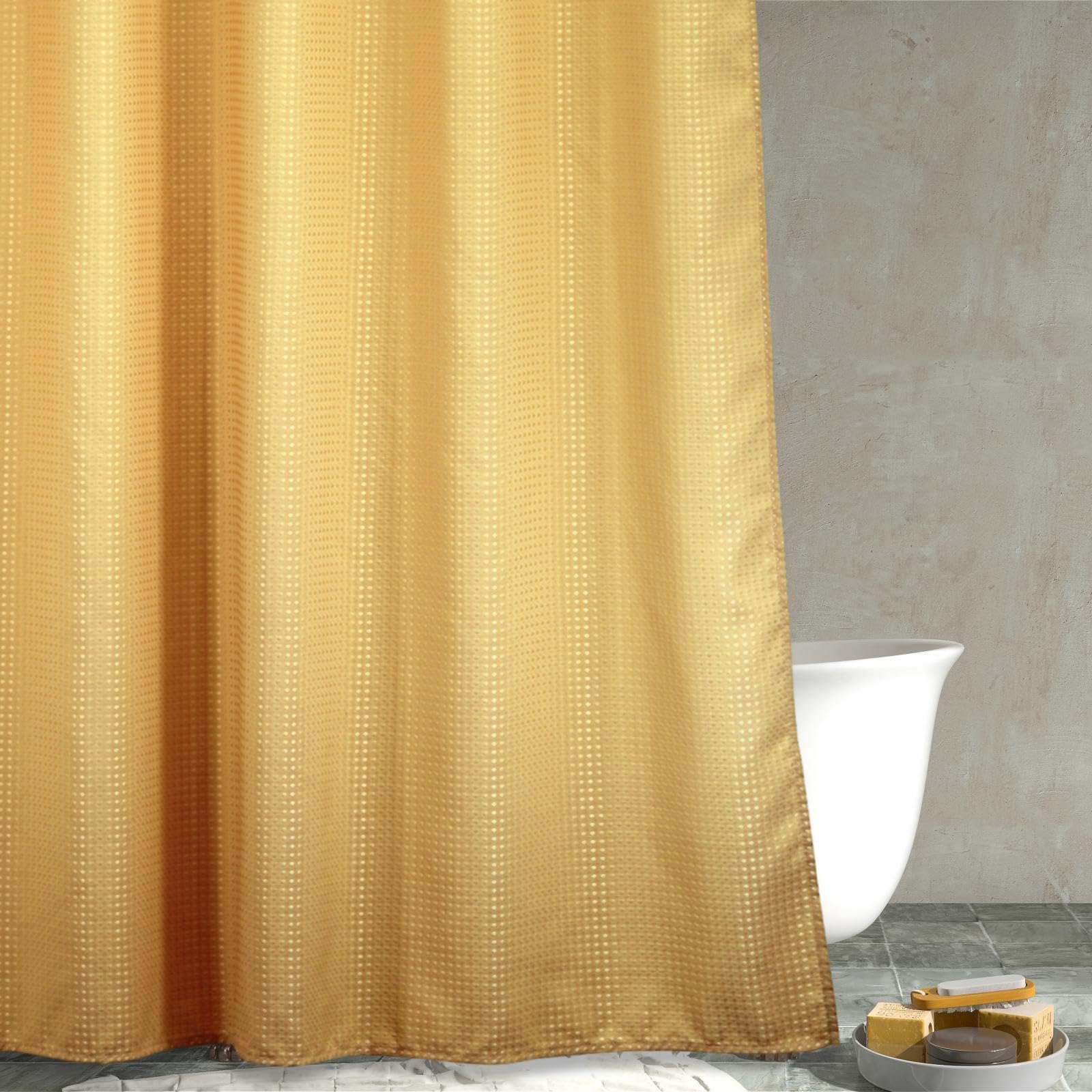 Popkozzi Yellow Gold Long Shower Curtain: 78 Inch Long Waffle Weave Heavy Duty Fabric Shower Curtains for Bathroom