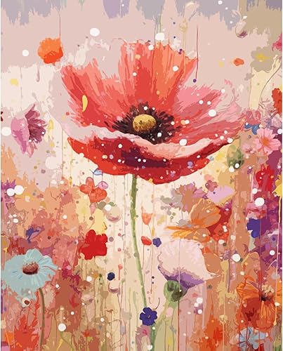 Miniatura 2 de Tucocoo Pintura de flores de amapola por números para adultos principiantes, kits de pintura al óleo digital sobre lienzo con pinceles y pigmento