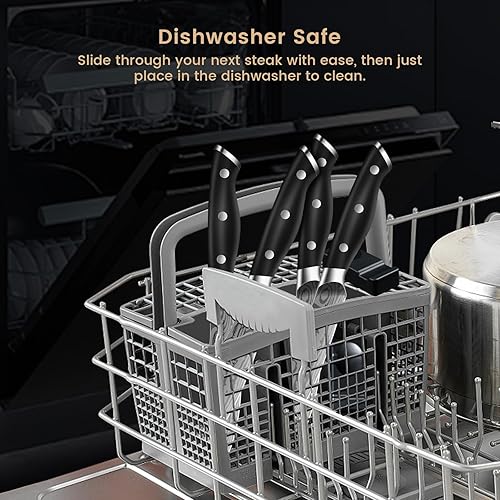 Miniatura 5 de CoquusAid Cuchillos para carne con soporte para cuchillos, juego de cuchillos de carne forjados con triple remache, acero japonés de alto carbono,