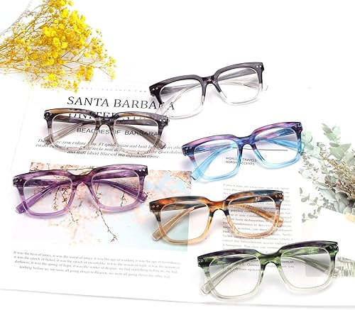 Miniatura 7 de CHOFILORD Paquete de 6 lentes de lectura de moda para mujeres y hombres, bloqueo de luz azul, lectores cuadrados de gran tamaño con bisagra de
