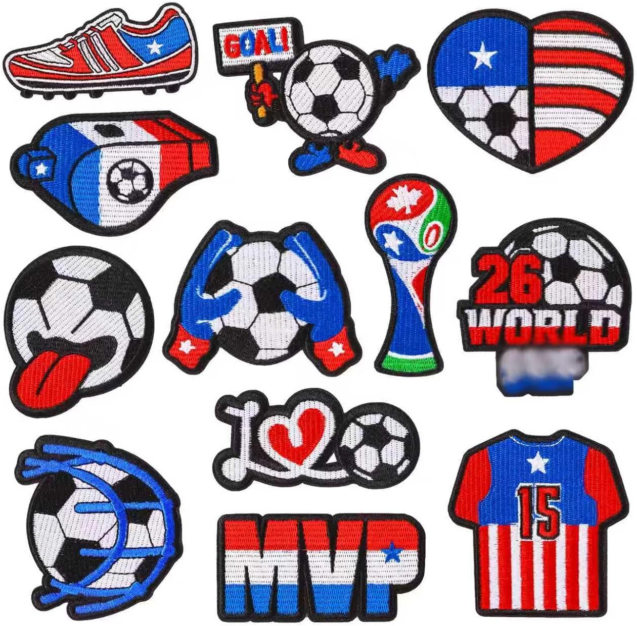 12PCS Soccer Iron on Patches 2026 World Cup Theme US Flag Football Embroidered Patch American Sports Appliques for Clothing Trucker Hat Jerseys Caps Jacket Backpack Fan Gear Team Decor DIY Repair image 5