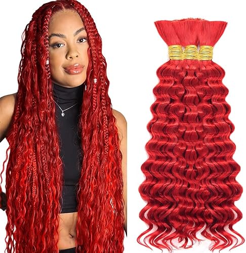 Red Human Braiding Hair for Boho Braids 150g 3 Bundles 24 24 24 Inch Wine Red De