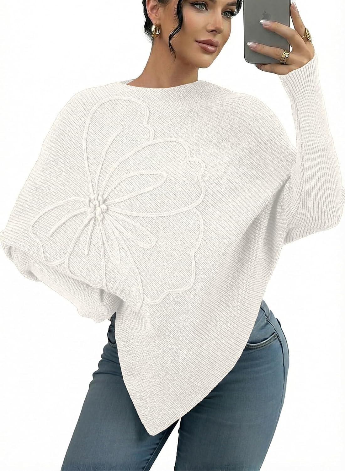 Dokotoo Women's Fall Sweaters Asymmetrical Poncho Knit Pullover Tops