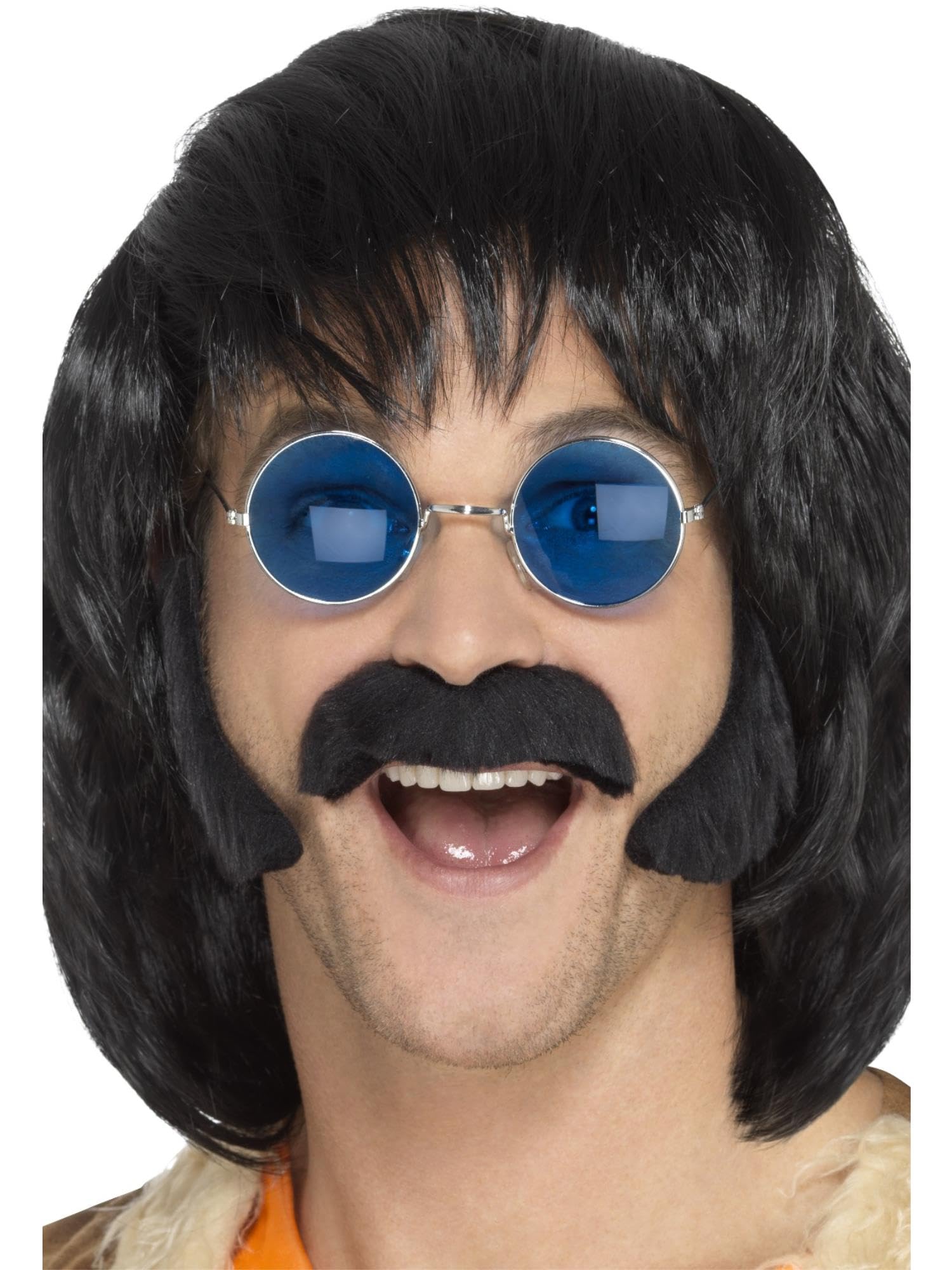 Smiffys Black Hippie Costume Kit with Sideburns and Moustache, Self Adhesive Halloween