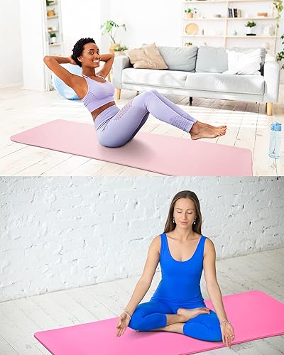 Miniatura 6 de Woanger Paquete de 2 tapetes de yoga extra gruesos para entrenamiento en casa, 38 pulgadas, esterilla de ejercicio con correa antideslizante para