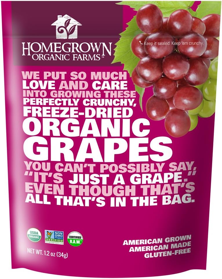 Freeze Dried Grape Snack by Homegrown Organic Farms – Organic Non-GMO Freeze-Dried Grape Chips – All-Natural Vegan Freeze Dried Fruit 1.2 oz