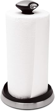 simplehuman Quick Load Standing Paper Towel Holder, Stainless Steel, Black