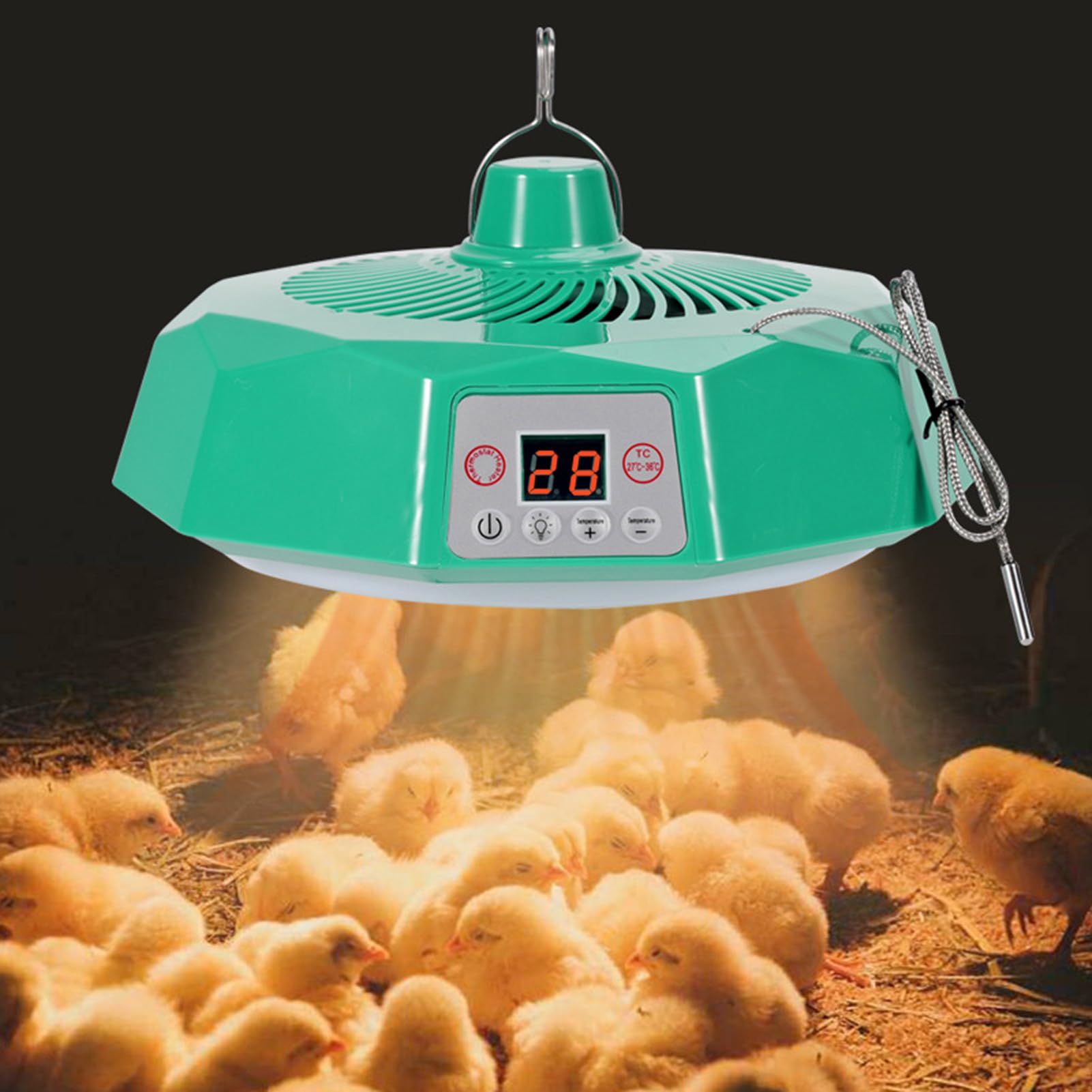 Dpofirs Lampada Riscaldante per Polli, Lampada Riscaldante per Bestiame con Temperatura Regolabile e Telecomando per Pollame per Rettili Domestici, Spina Europea 220V (Spina europea 220V)