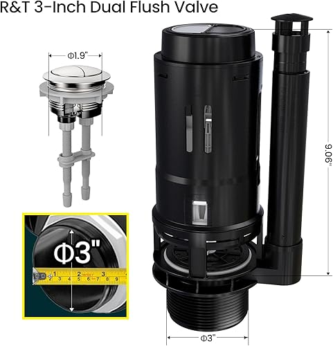 Miniatura 3 de R&T Válvula de descarga doble de 3 pulgadas con botón superior Kit de reparación de inodoro Tanque interior Kit de repuesto de válvula de descarga