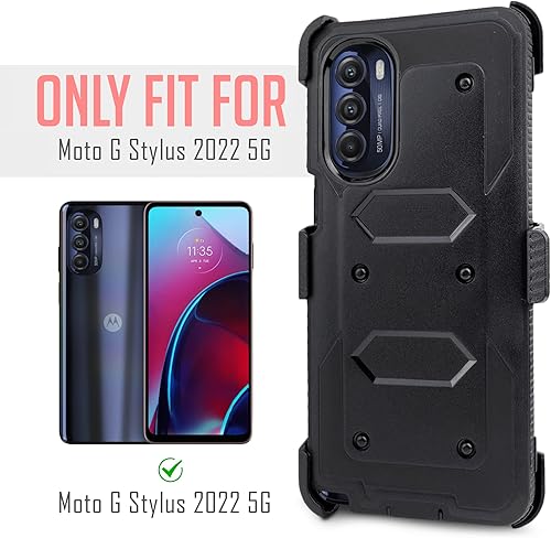 Miniatura 2 de Funda diseñada para Motorola Moto G Stylus 5G 2022 con protector de pantalla integrado, clip giratorio para cinturón, función atril, funda