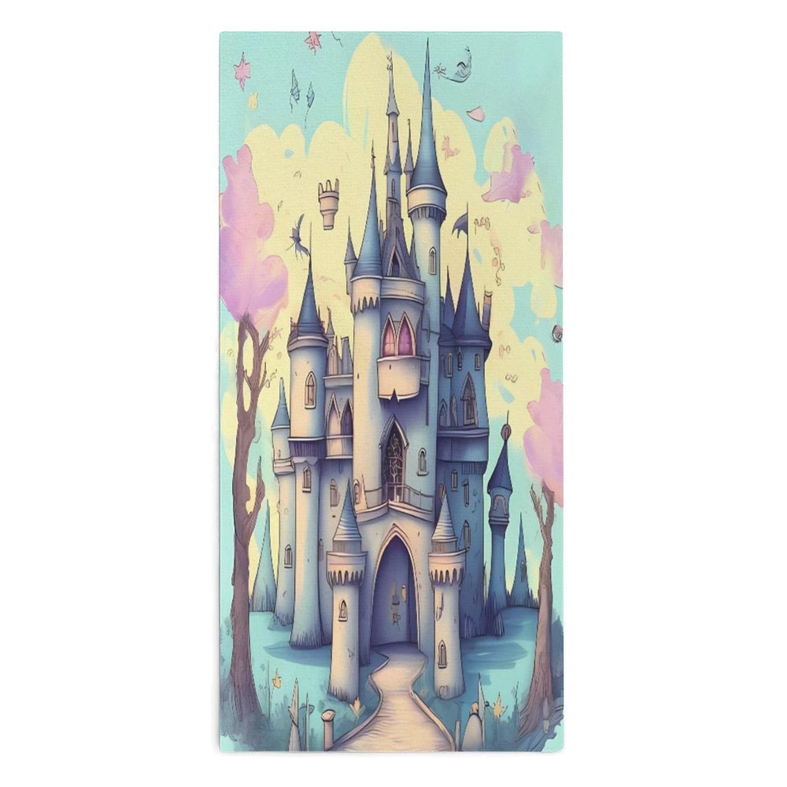 Fodpand Style Fairytale Castle Microfiber Towels, Decorative Bath Towel Soft & Lightweight, Hand Towels Multipurpose Use For Bathroom, Pool, Gym, Spa, And Hotel Use