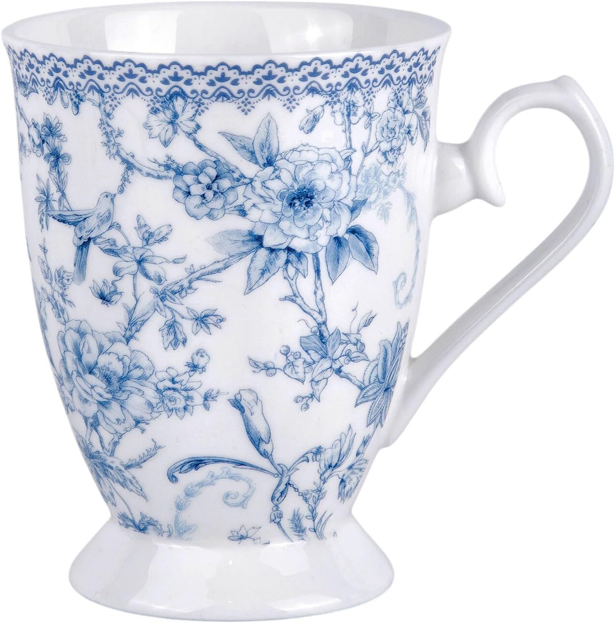 STP GOODS Blue Flowers Bone China Tea/Coffee Mug Set of 2 in Gift Box