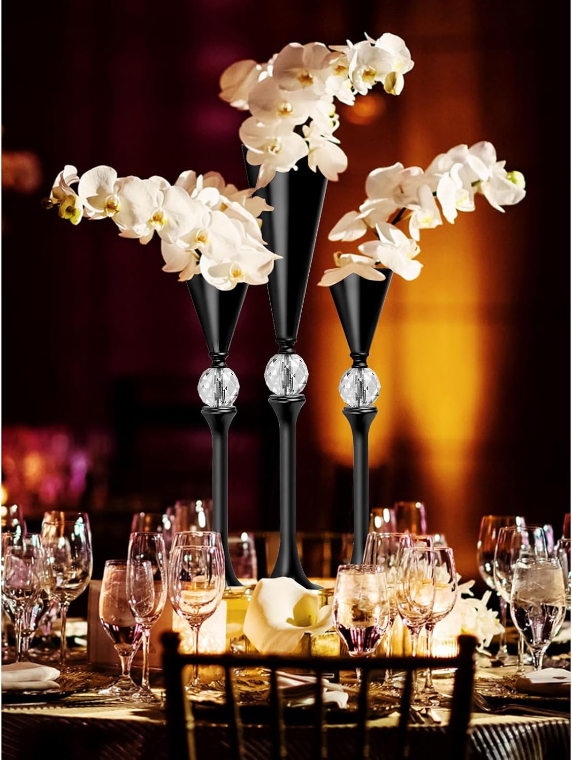 VIJIV Black Flower Vase for Centerpiece Table Decorations Wedding Reception Decor, 21.3 Inch Tall Metal Vase for Feather Flower Holder Stand Floral Arrangement Gatsby Party Dinner Event Hotel