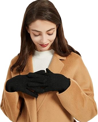 Winter Women Wool Gloves Warm Fleece Lining Windproof Kint Gloves