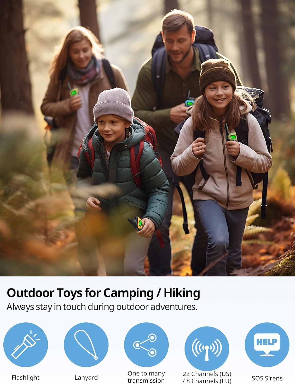 Inspireyes Walkie Talkies for Kids, Rechargeable Long Range 2 Pack, Kids Toys for Boys Girls Ages 3-12, 2 Way Radio Toy, Outdoor Adventure Toys, Camping Hiking Gear, Birthday Gifts for Kids