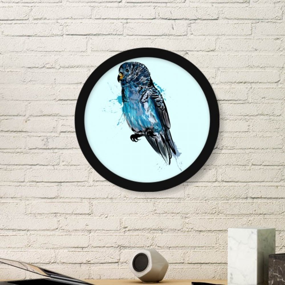 Cadre photo rond en bois noir avec peinture oiseau perroquet bleu déco murale