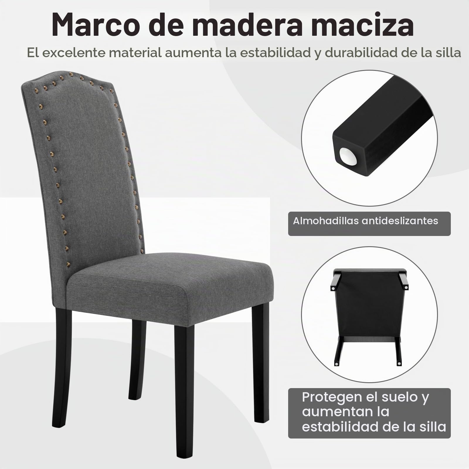 WOLTU Juego de 6 Sillas de Comedor,Lino, Gris Oscuro | Moderna,Vintage,con Remaches,con Respaldo Asiento