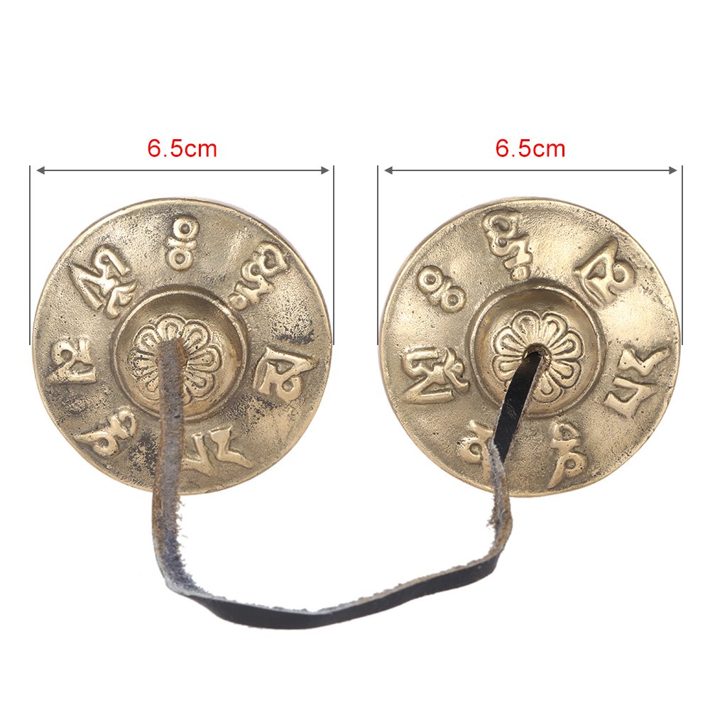 Btuty Campana tibetana per meditazione Tingsha fatta a mano, 6,5 cm, con simboli portafortuna buddisti