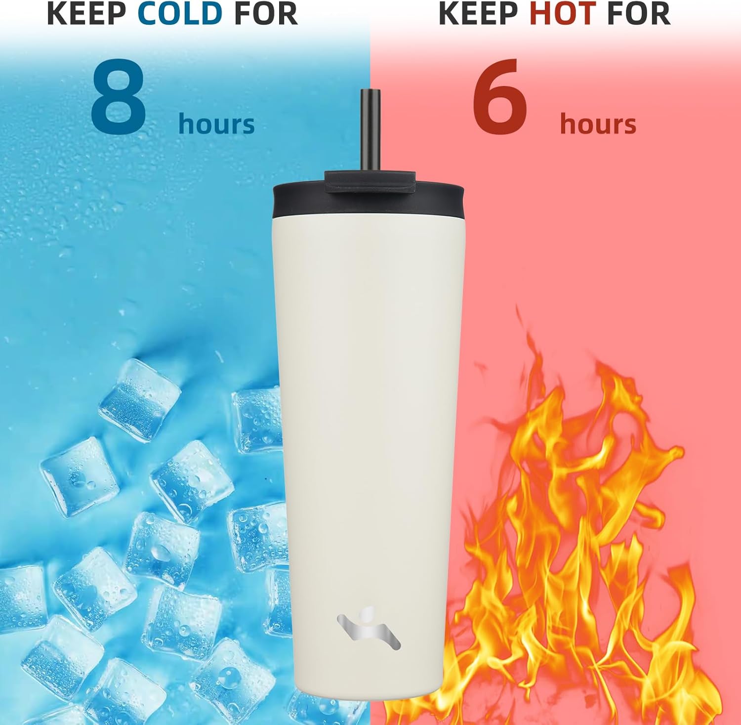 26 OZ Insulated Tumbler with Lid and 2 Straws Stainless Steel Water Bottle Vacuum Travel Mug Coffee Cup,Angel White - Image 3