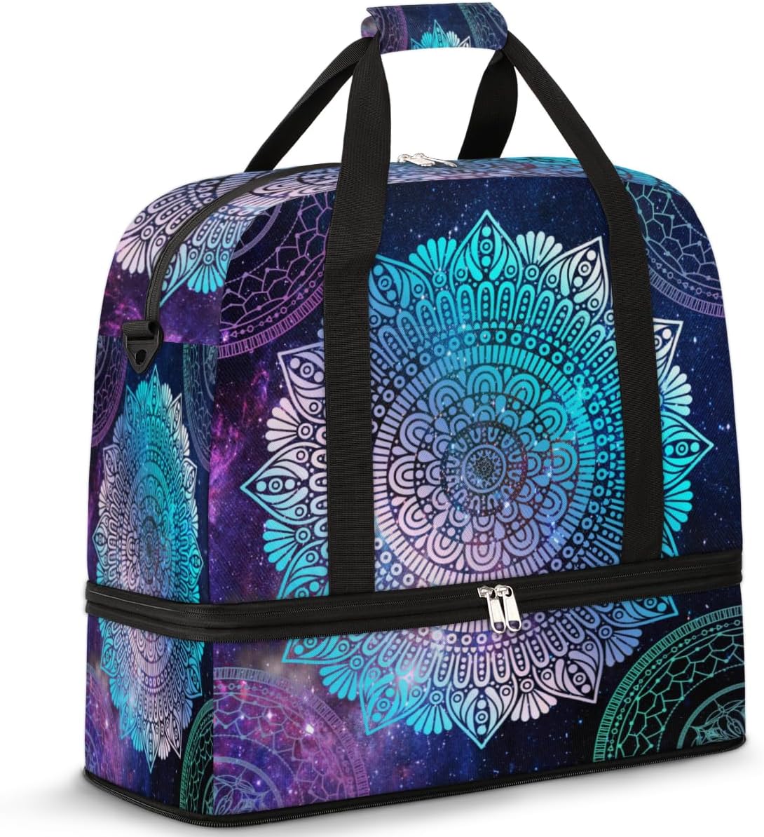 QsirBC Plants Mandala Theme Gym Bag for Women Duffle Tote with Shoes Compartment Men Weekender Duffel for Dance Travel Sports Swimming Overnight