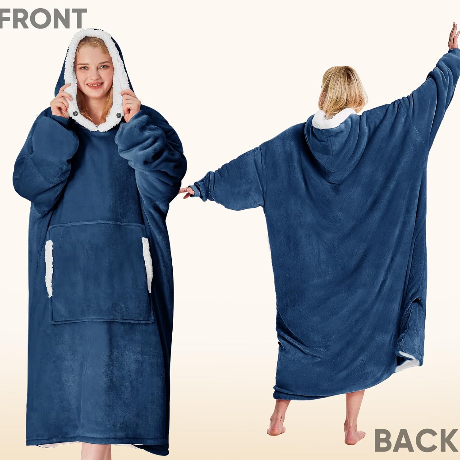 yescool Wearable Blanket Hoodie, Flannel Sherpa Fleece Blanket Sweatshirt for Adults Women Men,One Size Fits All - Image 3