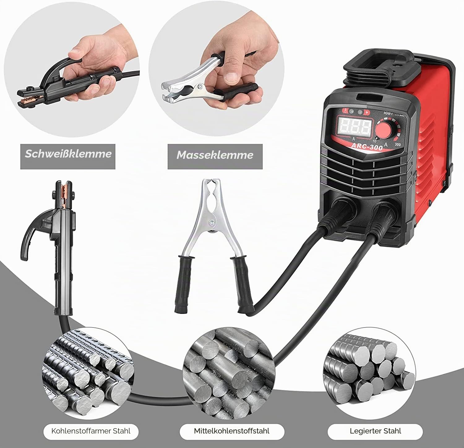 Inverter Schweißgerät ARC MMA -300 Amp IGBT Schweißgerät Inverter Digital Display LCD 220V Welder mit Unterstützung für Elektroden, Erdclips, Mas-chera, Bürsten, Schweißstangen und Handschuhe
