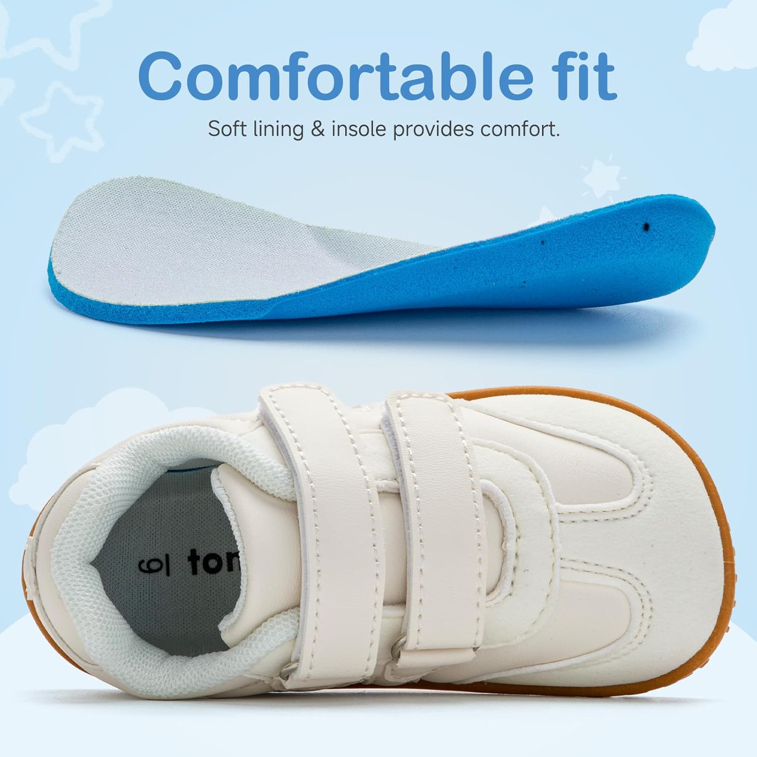 tombik Toddler Shoes Lightweight Barefoot Walking Shoes Non-Slip Sneakers with Dual Hook and Loops - Image 3