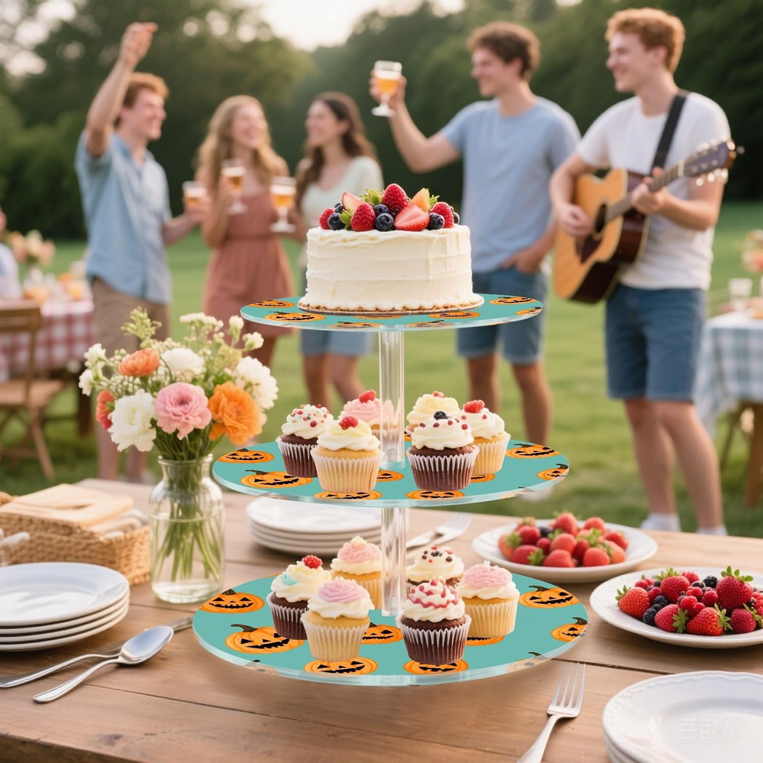 Pumpkin Halloween 3 Tier Acrylic Cupcake Stand, Cupcake Stand for 34 Cupcakes for Weddings,Christmas,Holidays,Parties,Birthday,Printed Cupcake Tower 23300999
