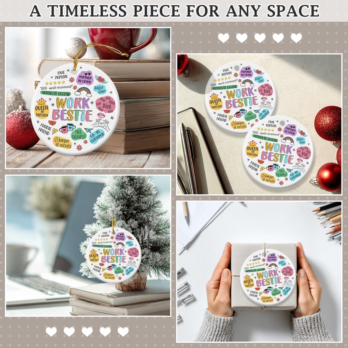 Work Bestie Ornament Gifts for Women - Ceramic Christmas Ornaments Gifts for Coworkers - Coworker Gift for Women for Christmas Tree Decorations - Image 8