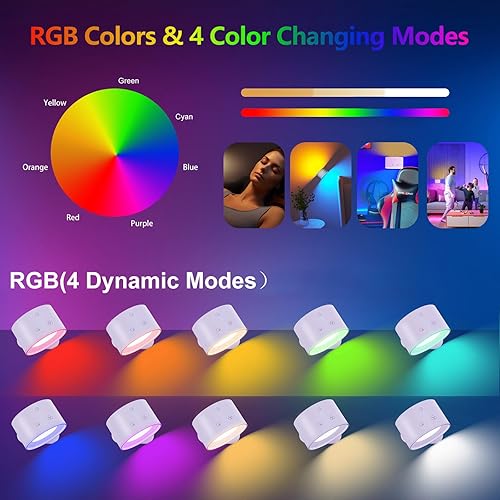 Miniatura 2 de LED Wall Light, Battery Operated Lights Wall Sconce RGB Ambient Lighting Wall Lamps Rechargeable with Remote, 3 Colors Temperatures & 4 Level