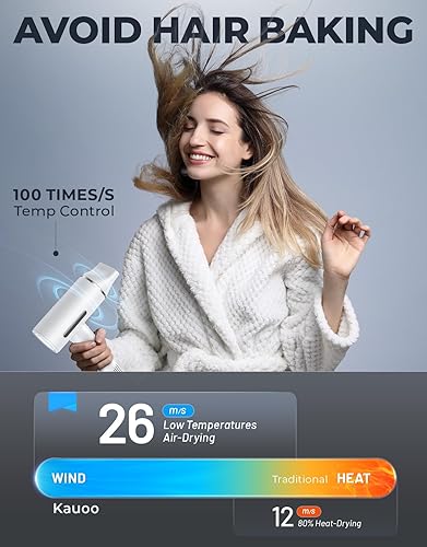 Miniatura 4 de Secador de pelo de alta velocidad 2 veces más rápido, 200 millones de secador de pelo iónico, bajo ruido, secador de pelo ligero para viajes en