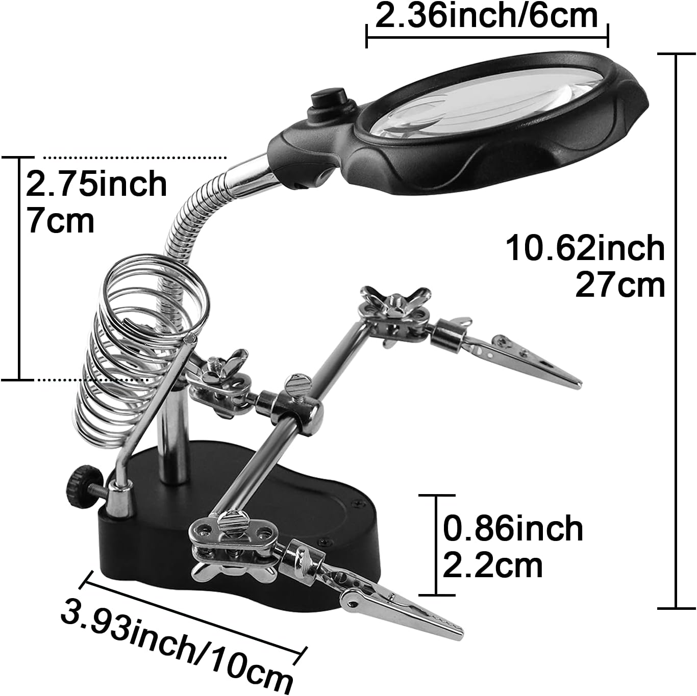 Helping Hands Magnifying Glass Soldering Station, LED Lighted 3.5X 12X Magnifier with Auxiliary Clips Alligator Clamp for Miniatures Projects,Model Making, Soldering