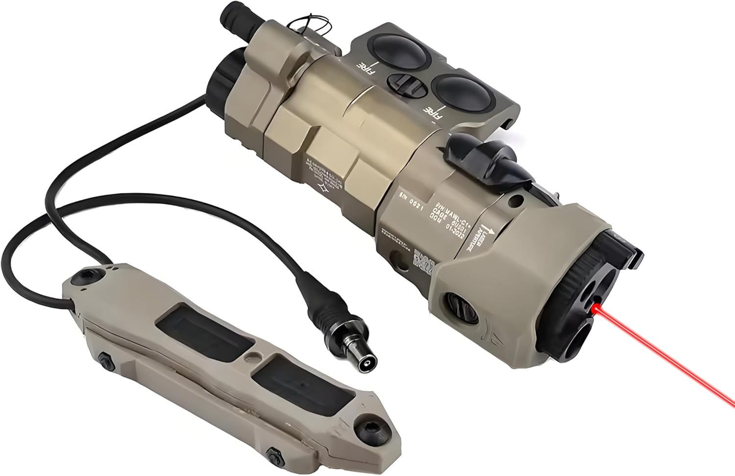 Metal MWL Red Indicator Powerful Laser Dot IR Indicator Sight Whitelight LED Flashlight + IR Fill Light with Tactical Dual Control Remote Pressure Buttons Switch(SF+2.5mm Plug)，for 20mm Rail，Tan