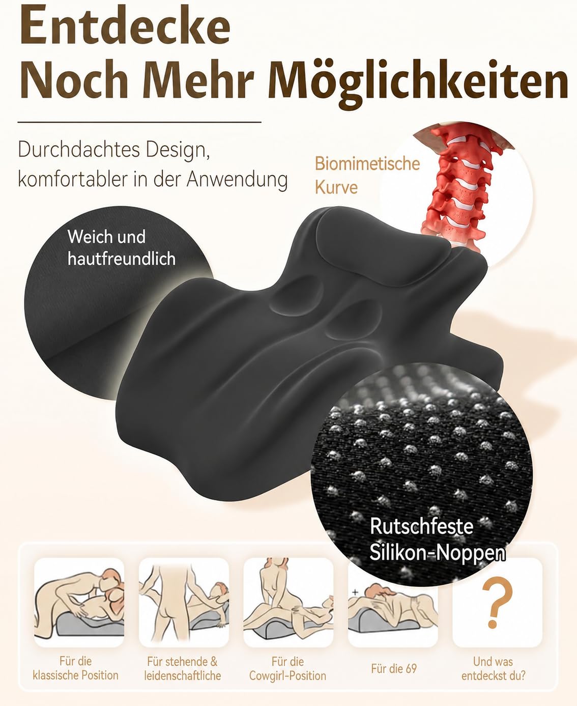 Sexkissen für Paare – Liebeskissen 27° | Intimkissen & Erotik Keilkissen Memory-Schaum | 27 Grad Sex Kissen für intime Positionen & Sexstellungen, Liebeskissen für Sex, waschbar, Paar Kissen