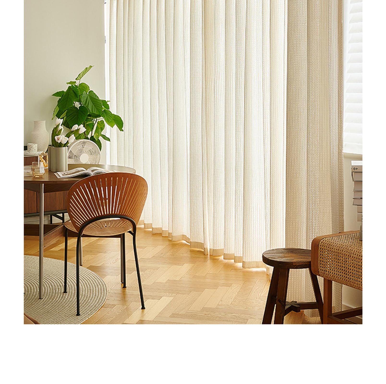 KnSam Rideaux Voilages Beige avec Oeillets, Rideau Texture Géométrique, 2 Panneaux, 280 x 215cm, Style A (1 Panneau: 140 x 215cm)