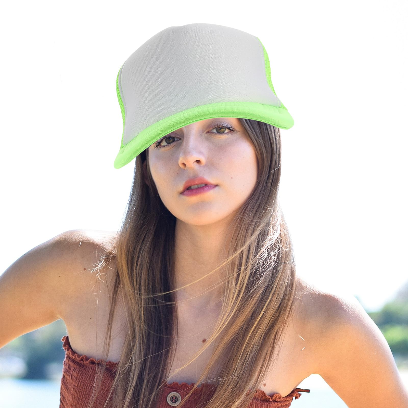 10 Gorras de Béisbol de Malla Verde, Ligeras Poliéster, Botón Ajustable para Camping y Jogging, Ideales para Sublimación y Transferencia de Calor