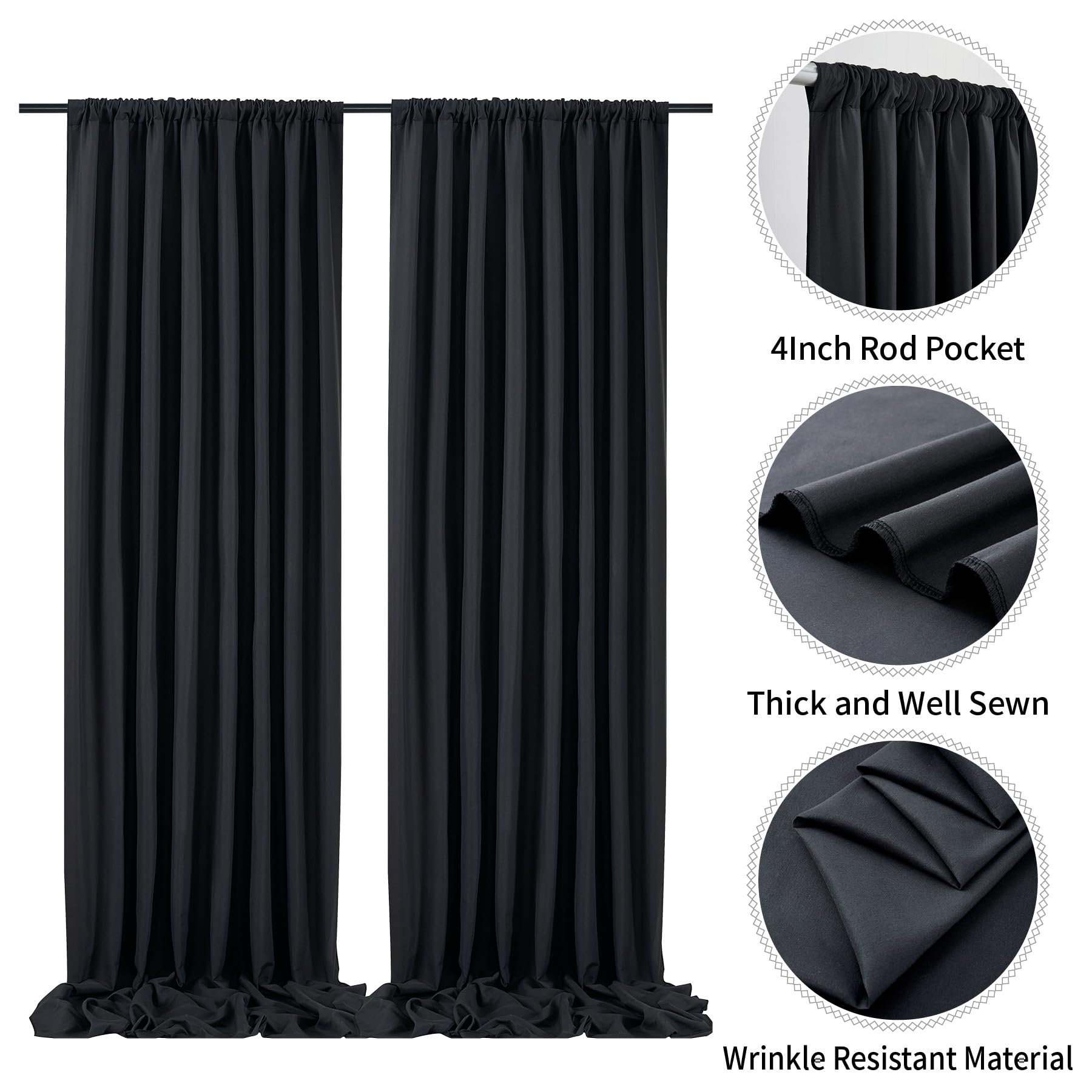 Tenda Sfondo Nero 3x3 Metri - Senza Rughe Per Feste E Foto, 2 Pannelli