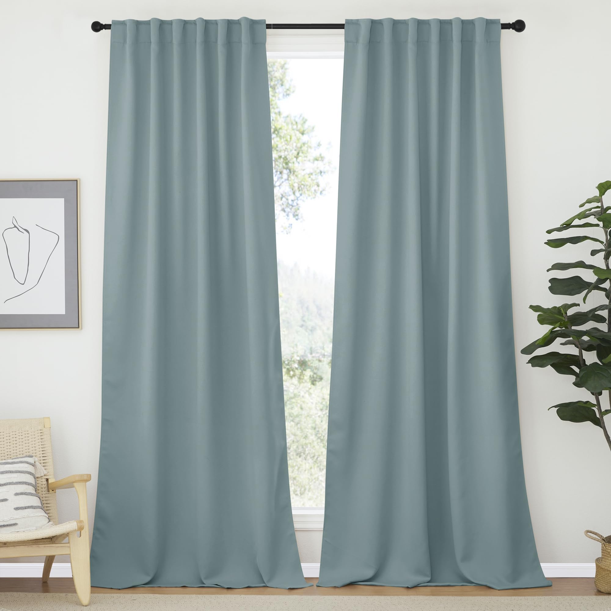 NICETOWN Bedroom Blackout Curtain Panels - (Stormy Sea Color) 52 x 120 inch, 2 PCs, Insulating Energy Saving Solid Rod Pocket Blackout Drapes for Hall, Villa