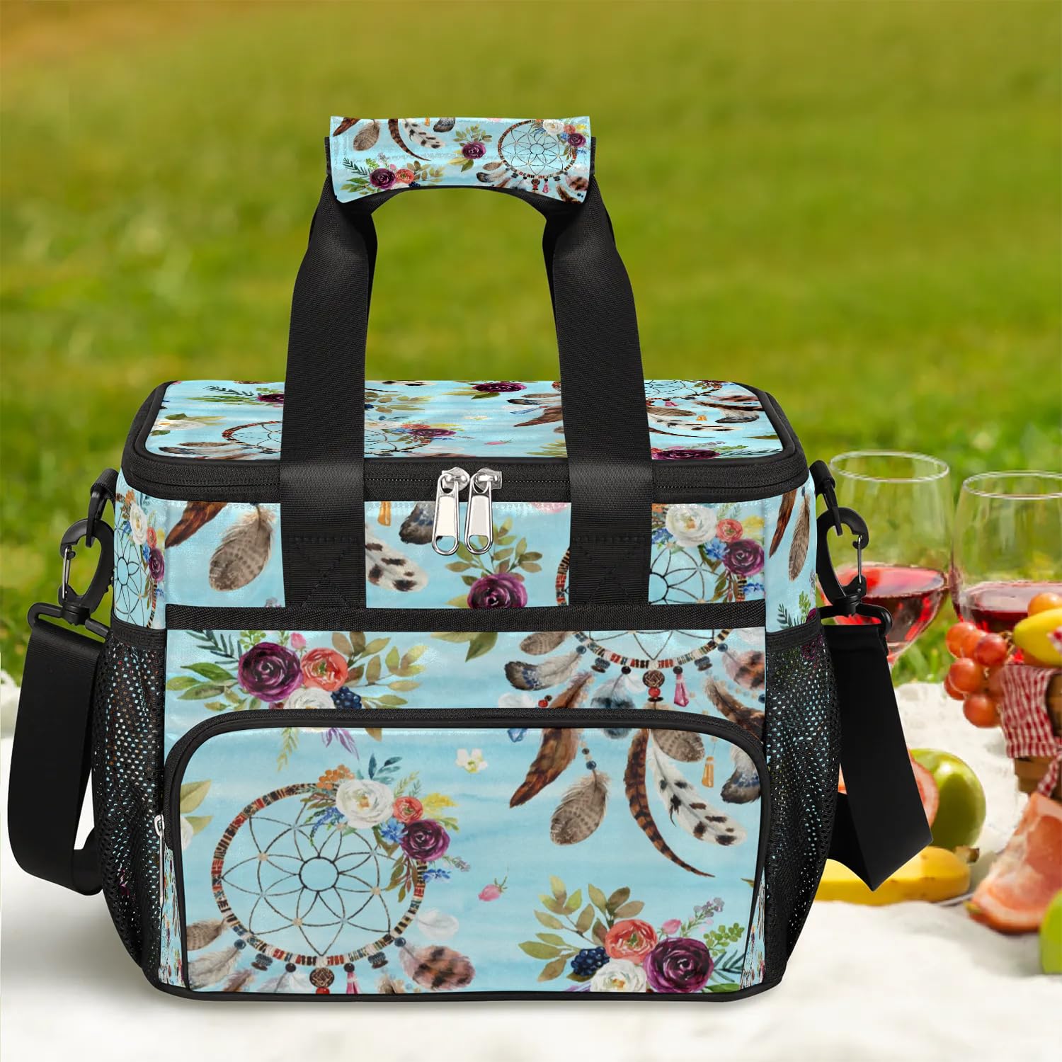 Grand sac à déjeuner isotherme pour adultes, hommes, femmes, enfants, filles, garçons, motif attrape-rêves ethniques, sac isotherme pour le travail, le pique-nique, le barbecue