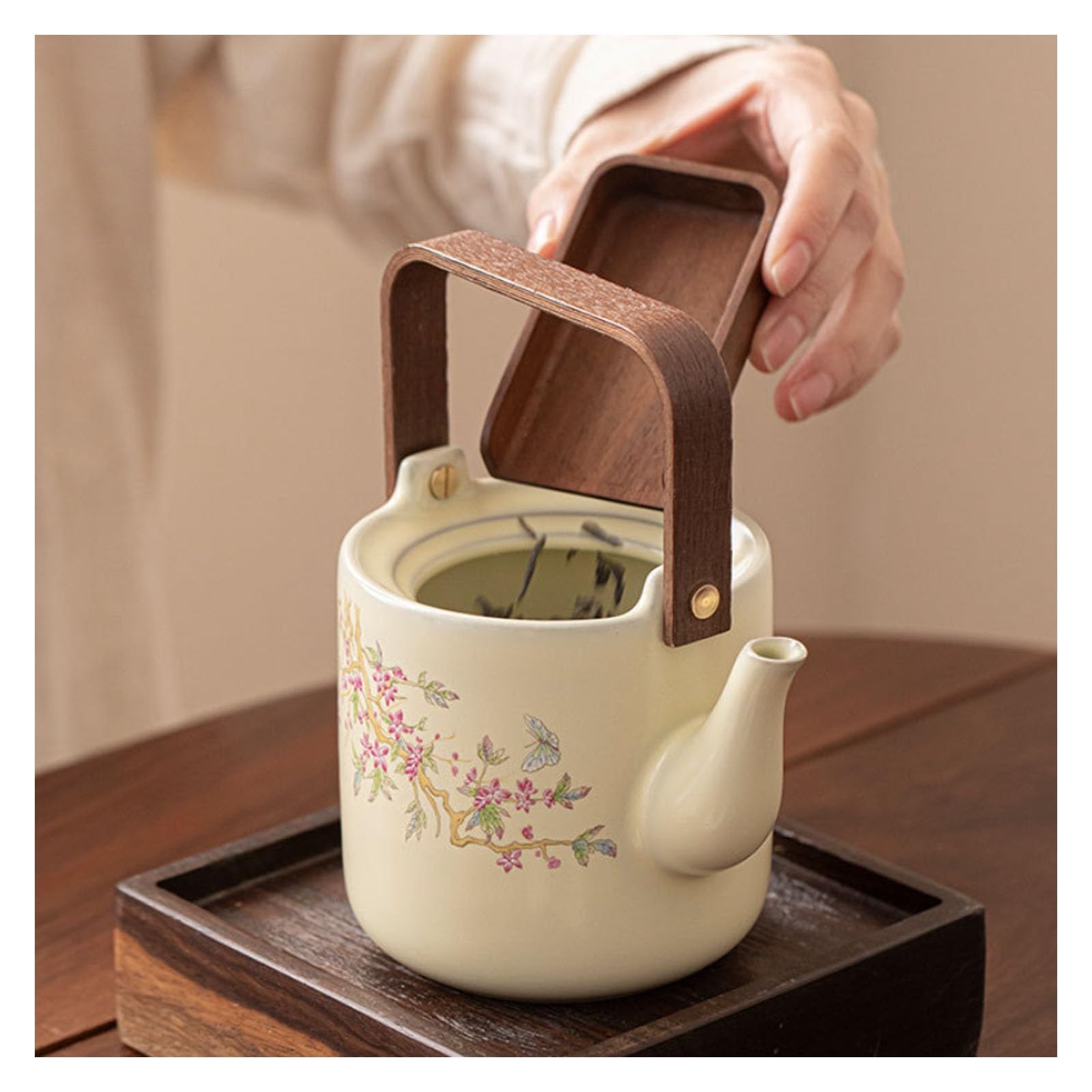 Tetera de cerámica de porcelana resistente al calor para té, ideal para oficina en casa, sala de té, cafetería, diseño retro, elegante y funcional
