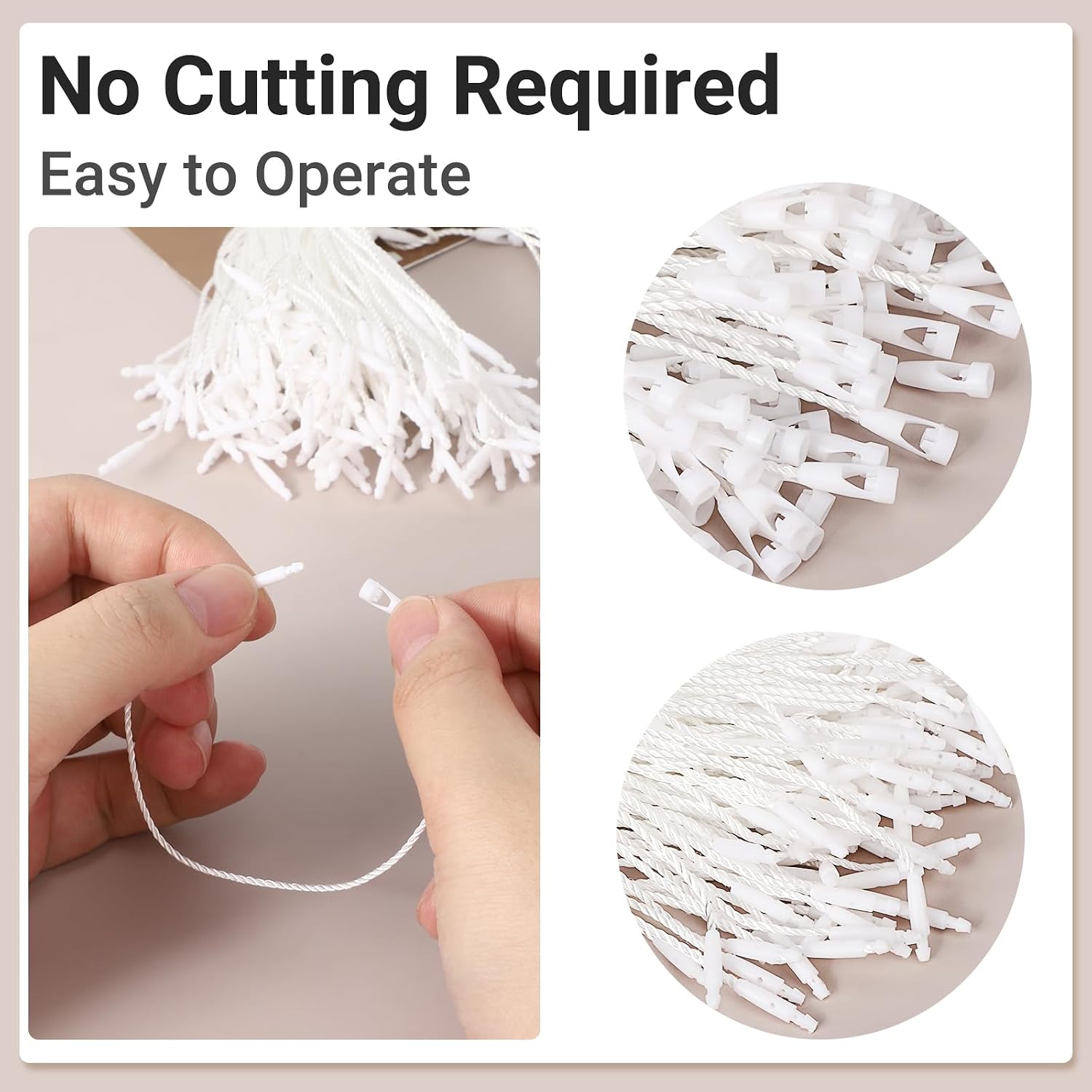 EUSOAR Tag String, 7.3" 100Pcs Nylon Rope Snap Lock Pin Loop Fastener Hook Ties Fast to Attach Gift Clothing Shoes Price Hanging Tag Strings for Retail Store Boutique-White