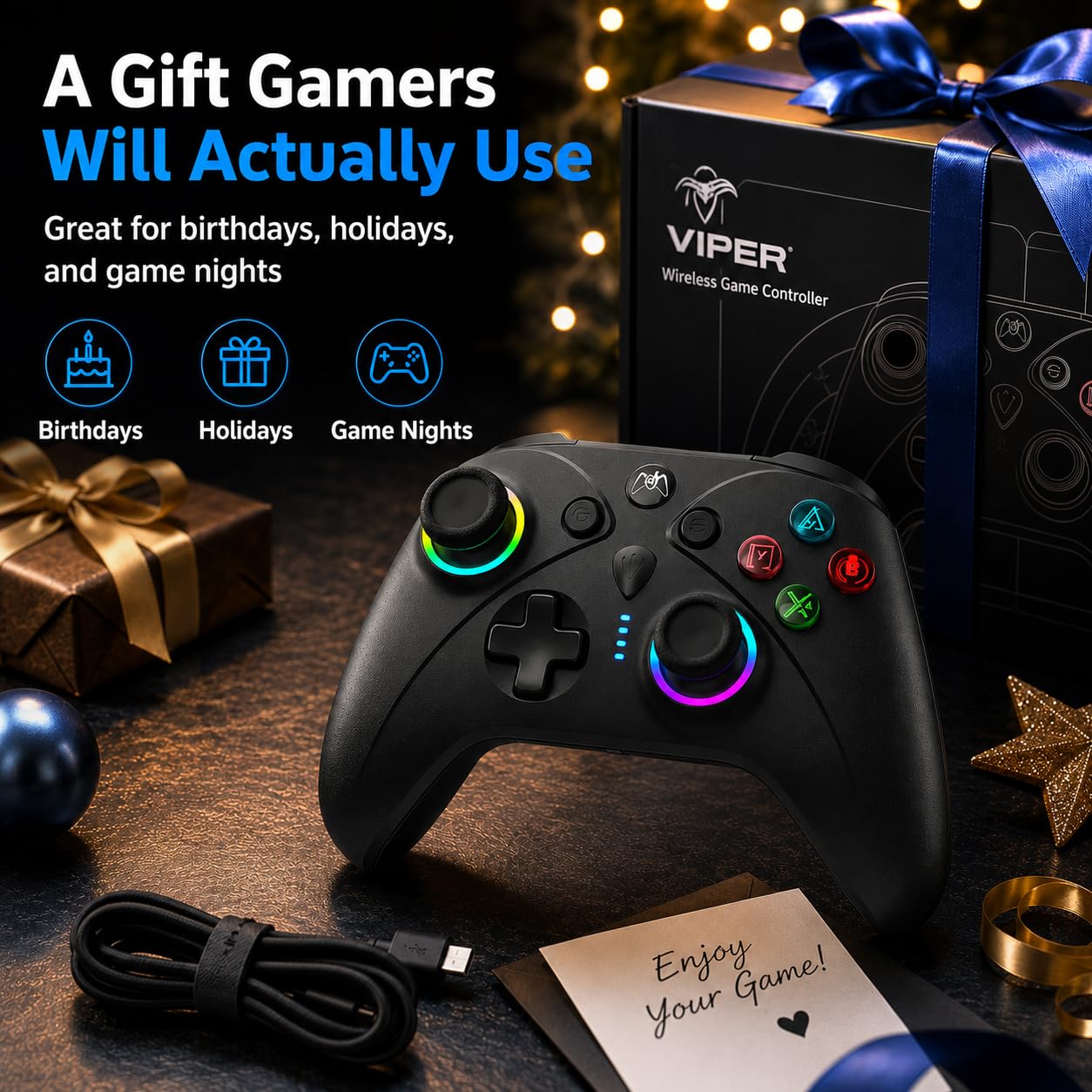 Replacement for Luna Controller,No Drift TMR Stick Control for Fire TV Cube | 10H Rechargeable Playtime,RGB Lighting,1000Hz Polling Rate,Back Paddles,Turbo,Wireless Remote,Upgrade Luna Game on Firestick