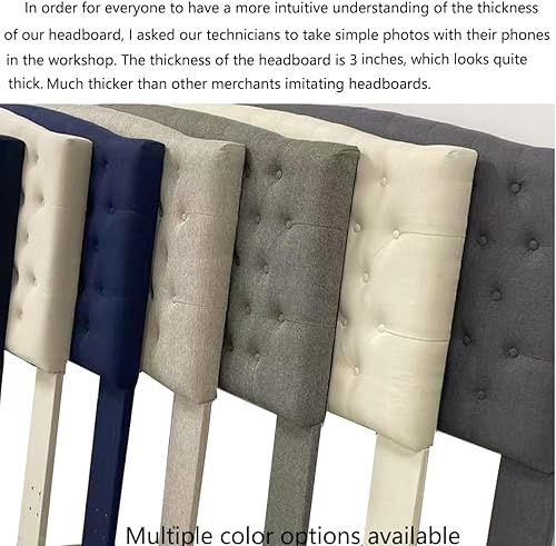 Miniatura 3 de 24KF Cabecero tapizado acolchado con botones de tela de lino, cabecero cómodo y elegante tamaño King/CA King, granito Granite-King Size - Tela de