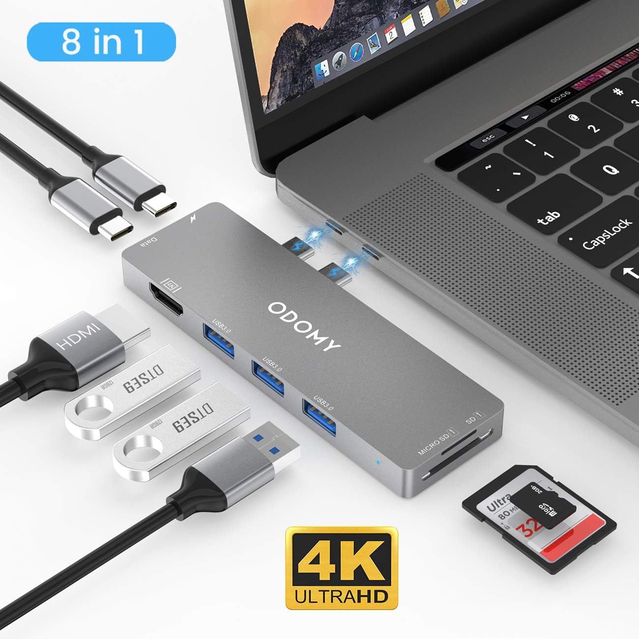 USB C Hub,8 in 1 Type C Hub Adapter, Adapters for MacBook Pro 2020/2019/2018/2017/2016,8 Ports Hub with SD/Micro Card Reader, 4K HDMI, Thunderbolt 3 100W Power Delivery, 1 x USB C Port, 3 x USB 3