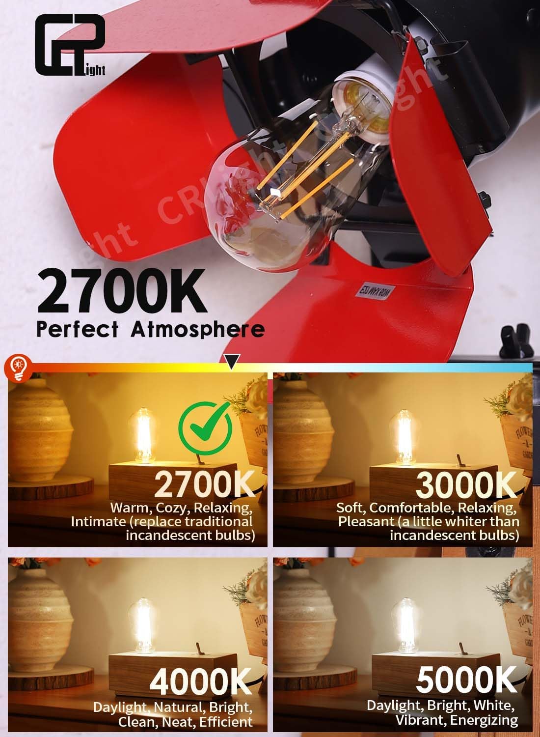 CRLight Dimmable ST58 Antique Vintage Style LED Edison Bulbs, 8W 80W Incandescent 800LM Equivalent, 2700K Warm Amber, ST19 Gilded Glass E26 Base Decorative Light, 8 Pack