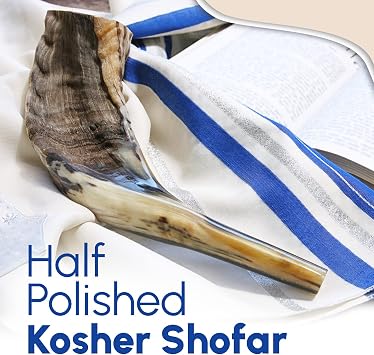 Nana Gifts Authentic Ram Horn Shofar from Israel, Clear Sound, Half Polished, 10''-12''